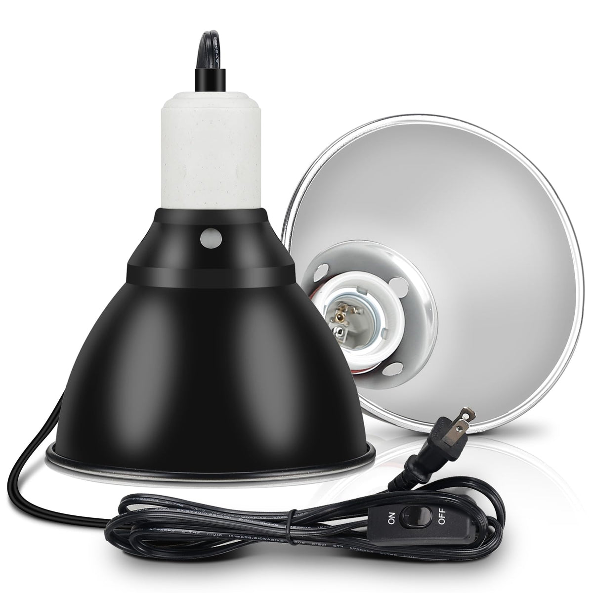 Boeespat Reptile Lamp Bulb Fixture 5.5 Inch Deep Dome With Switch - Ideal For 60W/75W/100W/150W Heat Lamp Bulbs, Compatible With