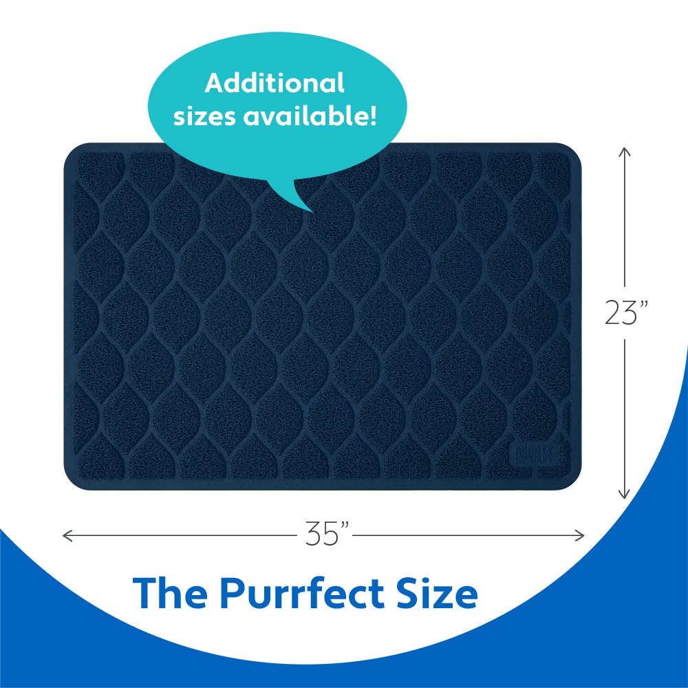 Mighty Monkey Waterproof Bpa Free Cat Litter Box Trapping Mat, Easy Clean Floors, Textured Baking, Soft On Sensitive Kitty Paws, Cats Accessories, Less Waste, Stays In Place, 35X23, Navy