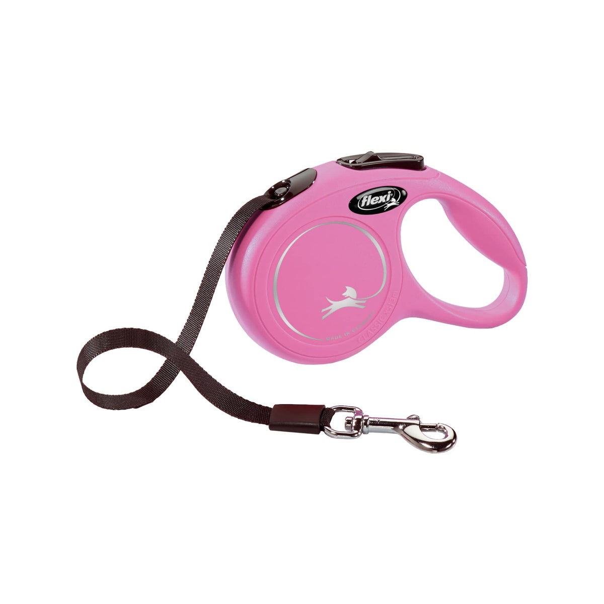 Flexi New Classic Tape Retractable Dog Leash For Small Dogs Upto 26 Lbs. – 10 Ft., Pink | Tangle Free Pet Walking Leash With One-Handed Brake, Pause, Lock|German Quality Product