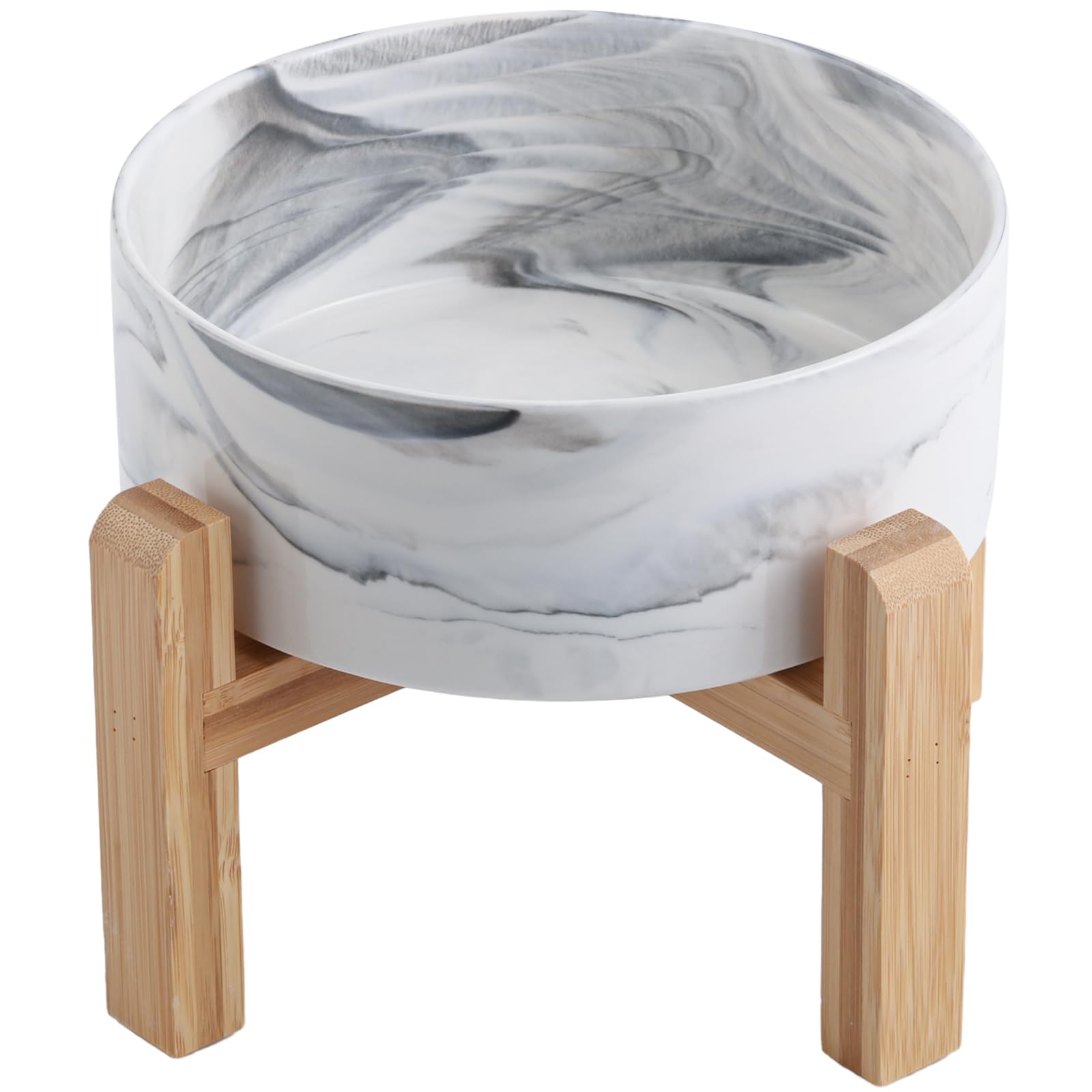 Addogyy Elevated/Raised Dog Bowl Ceramic with Wood Stand for Medium Large Breed,Dog Food Water Dish Heavy Wighted, 8 in Non Slip