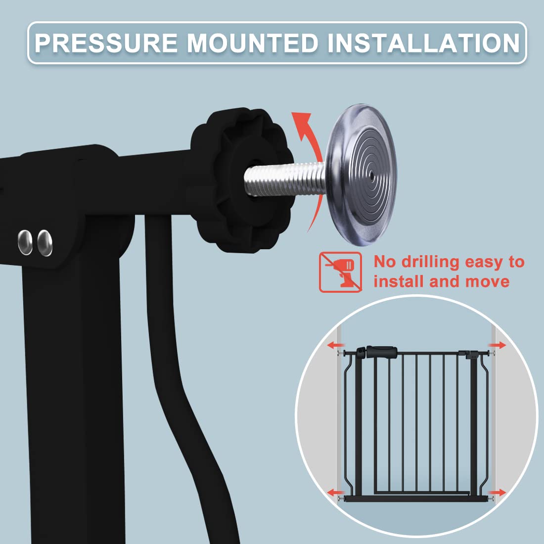 Flower Frail Extra Wide Baby Gate 71.6-76.37 Inch Black, Walk Through Pressure Mounted No Drill Long Large Tension Metal Gate fo