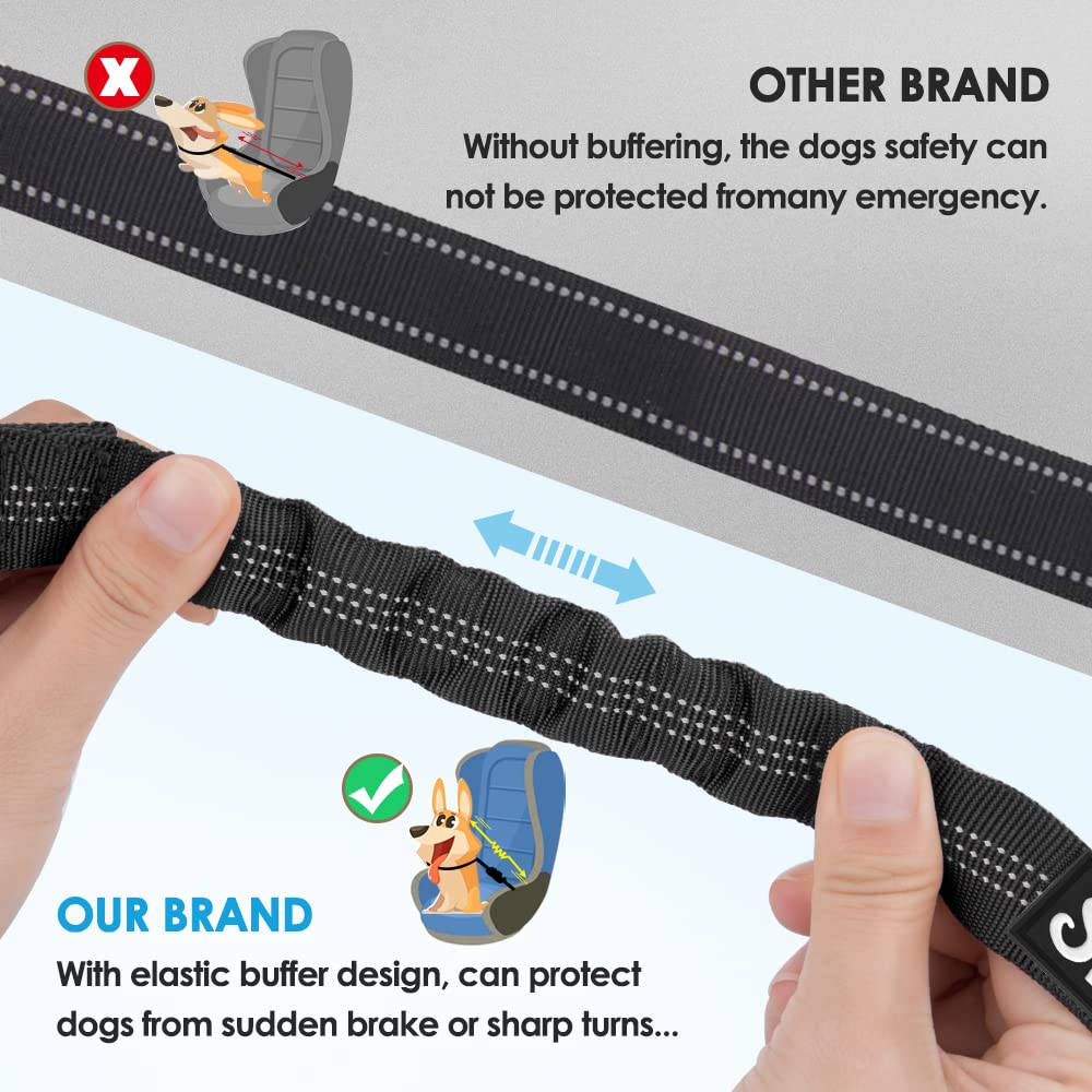 Slowton Dog Seat Belt For Car, 2 Pack Dog Car Harness Seatbelt Adjustable With Elastic Bungee Buffer, 2 In 1 Pet Car Leash Headrest Restraint Dog Reflective Safety Tether (Black, Headrest)