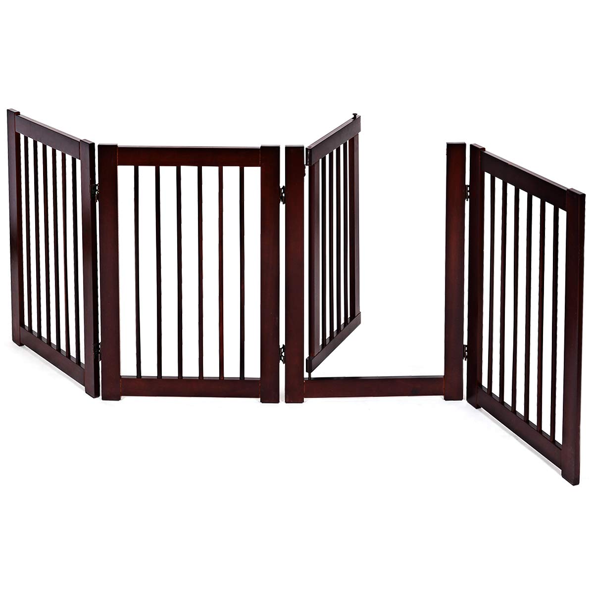 Petsite Pet Gate With Walk Through Door, 4 Panel Pet Fence Indoor, 80 Inches Extra Wide Freestanding Dog Gates For House, Stairs, Doorways