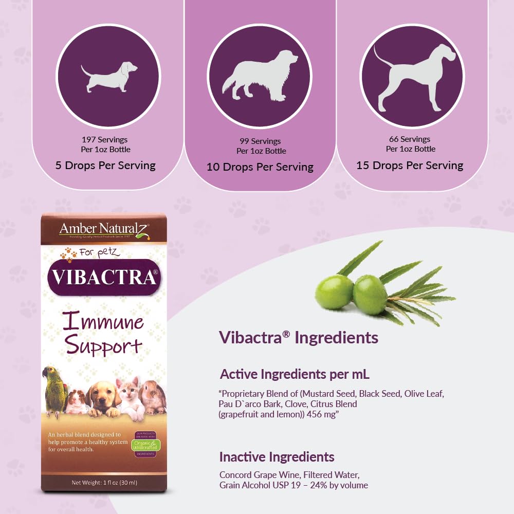 Amber NaturalZ Vibactra Immune Support Herbal Supplement for Dogs, Cats, Birds, Guinea Pigs, and Rabbits | Pet Herbal Blend for