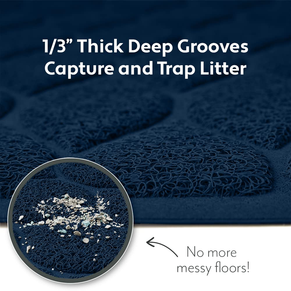 Mighty Monkey Waterproof Bpa Free Cat Litter Box Trapping Mat, Easy Clean Floors, Textured Baking, Soft On Sensitive Kitty Paws, Cats Accessories, Less Waste, Stays In Place, 35X23, Navy