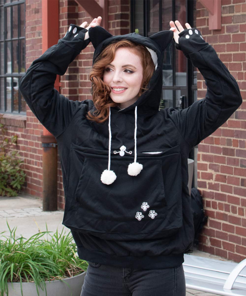 Unisex Big Pouch Hoodie Long Sleeve Pet Dog Holder Carrier Sweatshirt,Black,Xxxx-Large