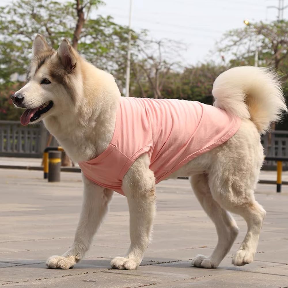 Aniac Pink Large Dog Shirt For Girl Boy Solid Cotton Dog Tee Shirt Summer Basic Tank Top Breathable Sleeveless Doggy Vest Coolin