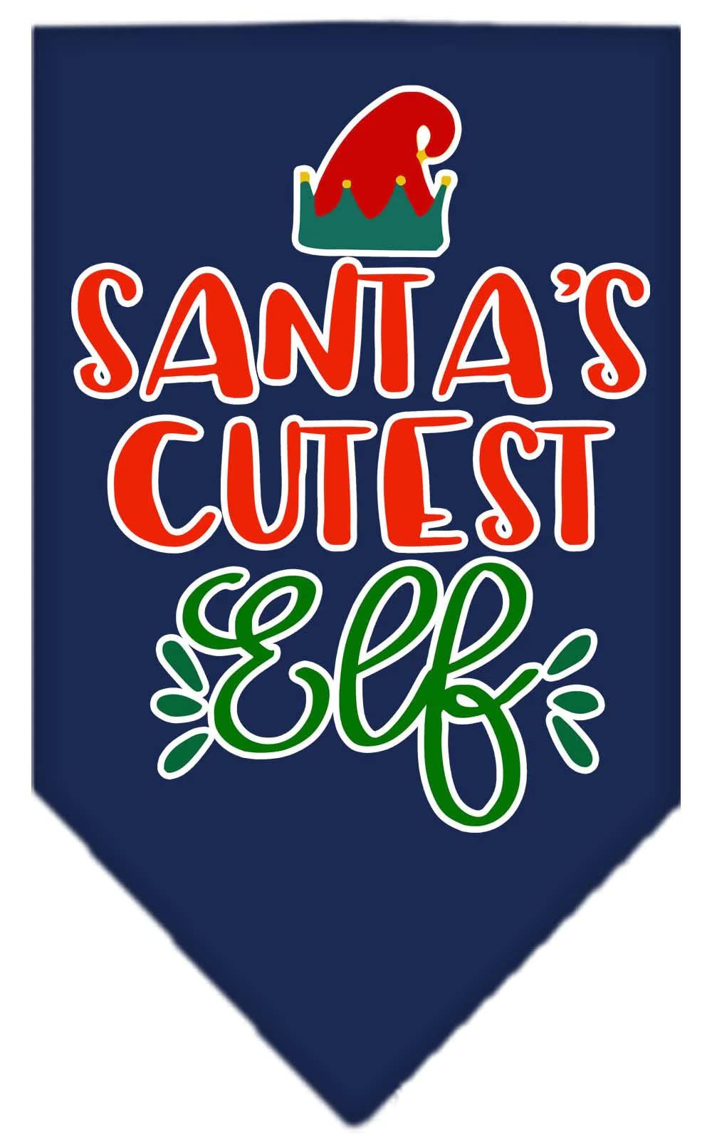 Christmas Pet and Dog Bandana Screen Printed, "Santa's Cutest Elf" Navy Blue Large