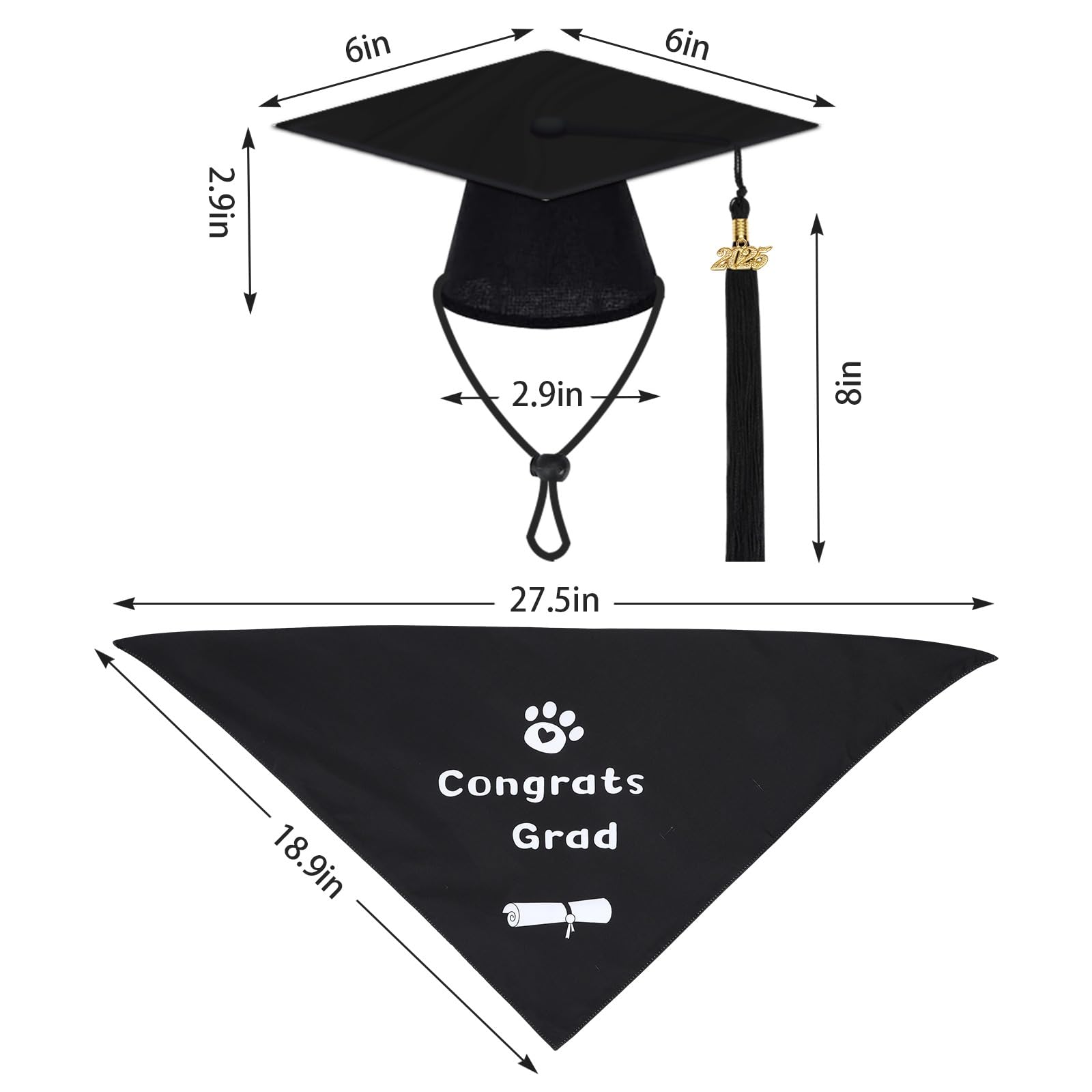 Augsun Dog Graduation Cap And Bandana, Graduation Dog Cap With 2025 Tassels Dog Graduation Outfits Pet Graduation Bandana For Sm