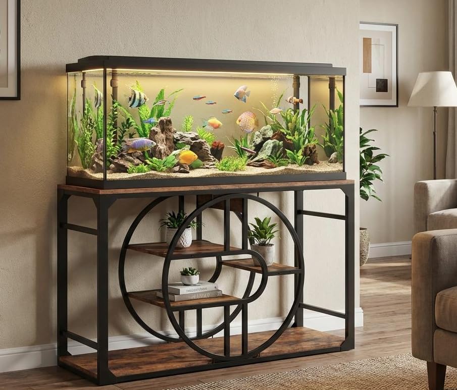 GarveeHome 55-75 Gallon Metal Aquarium Stand, Heavy-Duty Fish Tank Stand with Multi-Tier Storage Cabinet & Thickened Legs, Suita