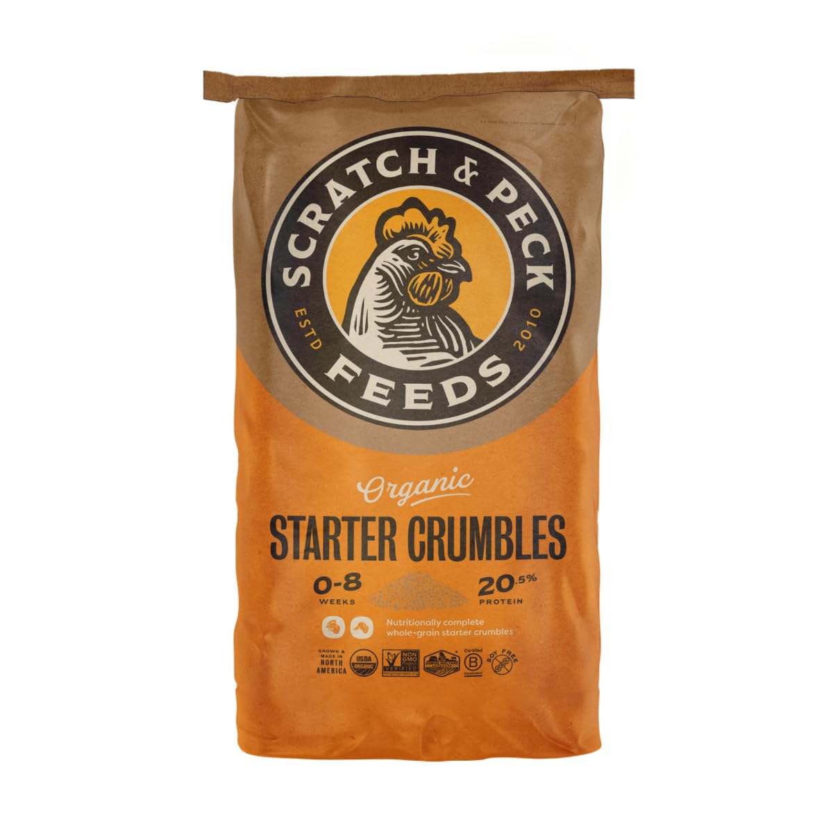 Scratch and Peck Feeds Whole Grain Starter Crumbles Chicken and Duck Feed - 25 lbs Bag - Corn-Free and Soy-Free - 20.5% Protein,
