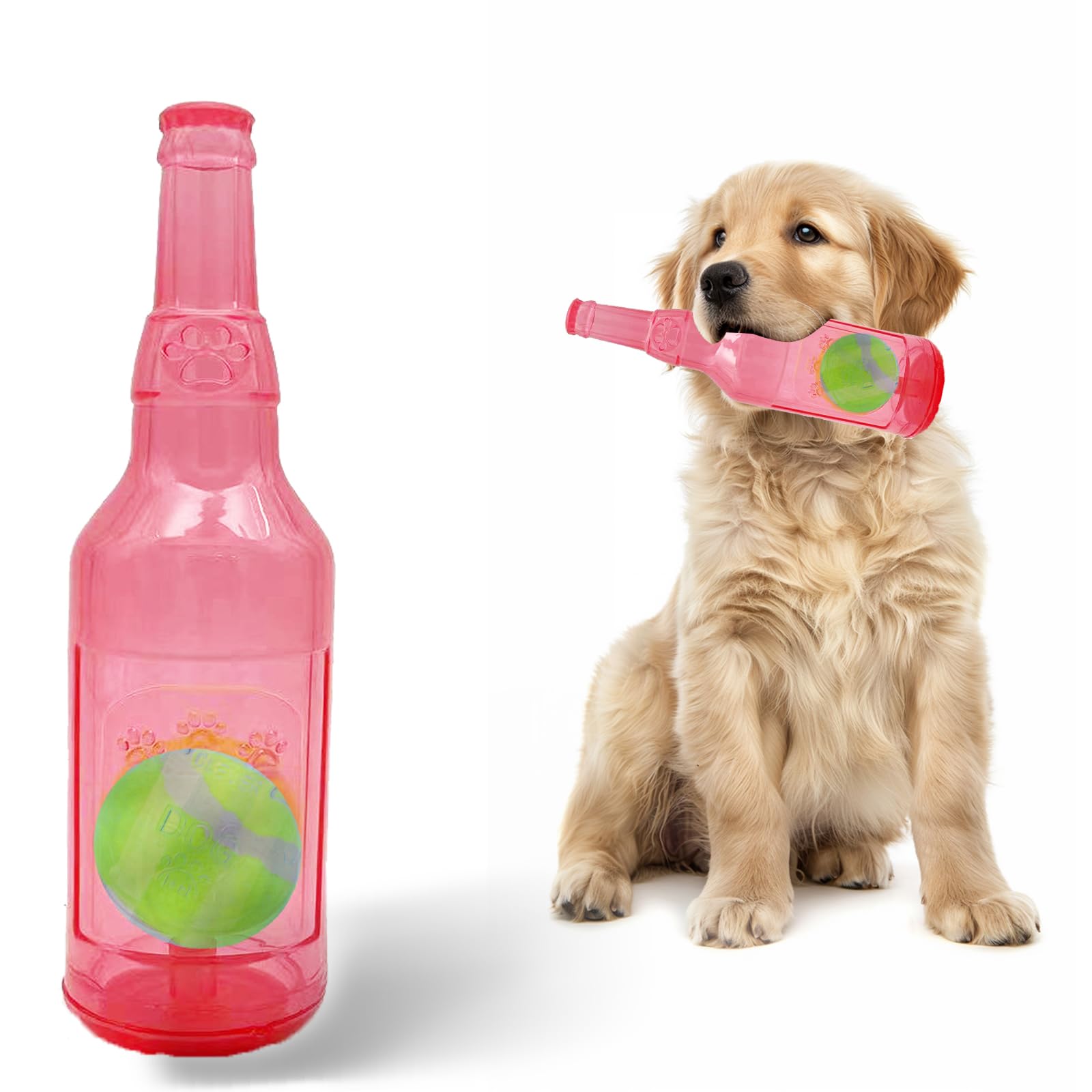 Generic Squeaky Chew Toy For Dogs, Tpr Bottle With Tennis Ball Inside (Pink, Small)