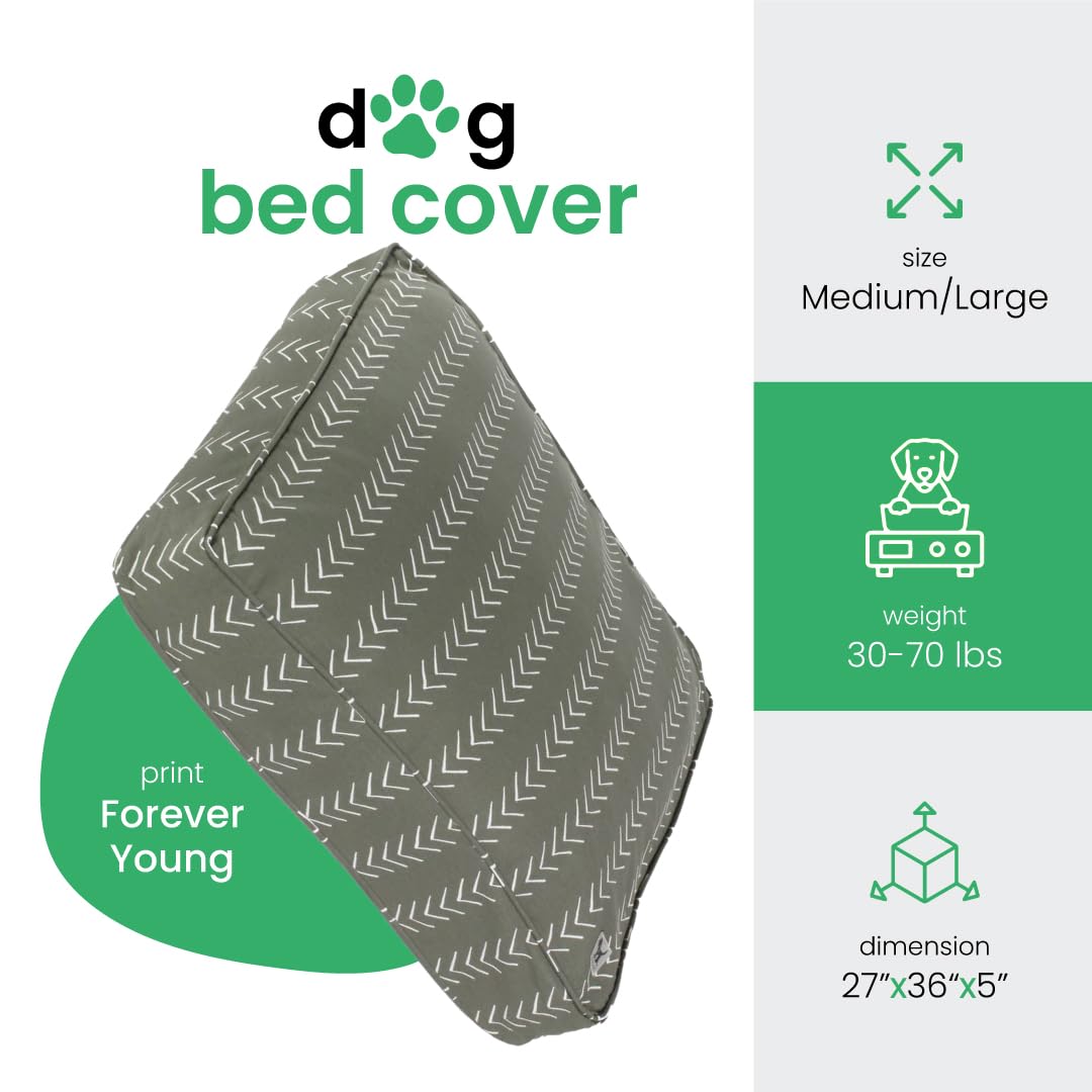 Molly Mutt Medium To Large Dog Bed Cover- Forever Young Print - Measures 27   X36   X5 - 100% Cotton - Durable - Breathable - Su