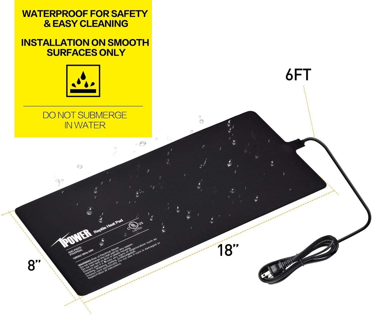 Ipower Pthtpdctrlv2Htpdxl 8''X18'' Reptile Heating Pad Under Tank Terrarium Heat Mat With Digital Thermostat Temperature Control