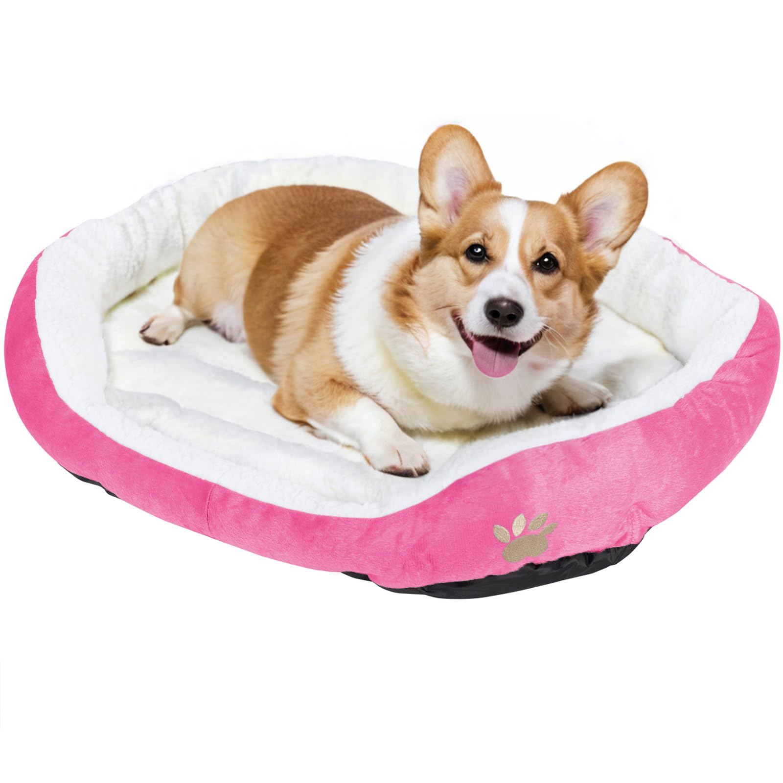 Barelove Round Dog Cat Beds Mattress Washable Pads Room, Soft Durable Plush Faux Fur Sleeping Pet Fleece Bed Mat For Small Doggy Kitten Puppy, With Anti-Slip Waterproof Bottom (Pink)