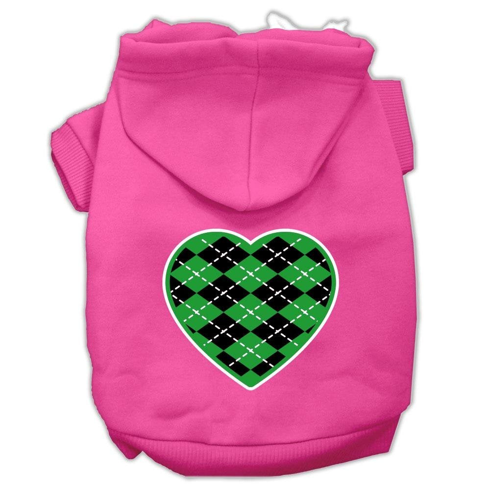 Pet Dog & Cat Hoodie Screen Printed, 'Green Argyle Heart' Bright Pink 2Xl (20-25 Lbs.)