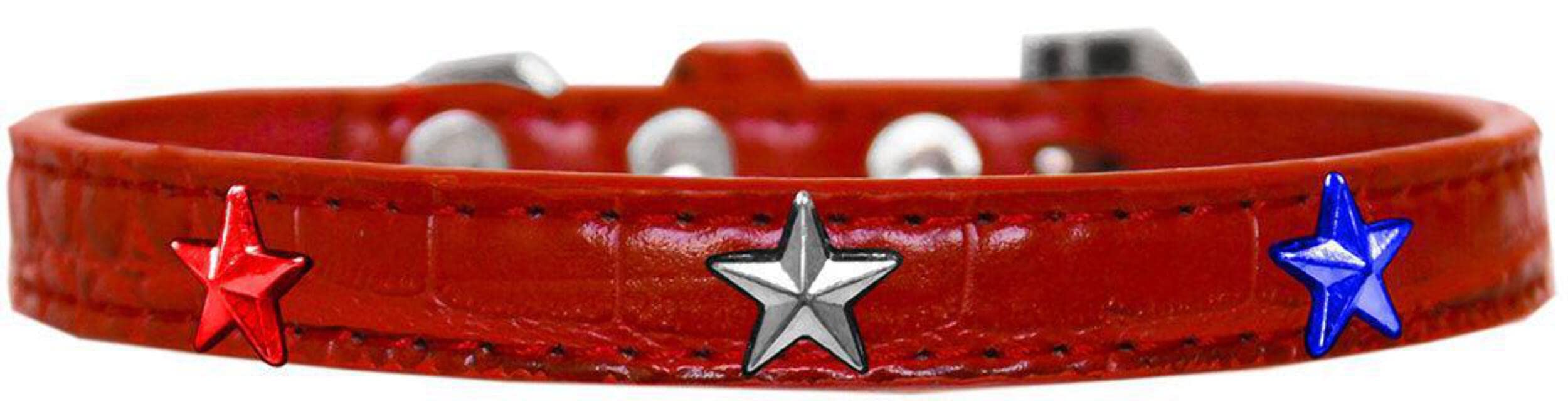 Dog, Puppy and Pet Designer Croc Widget Collar, &quot;Red, White & Blue Stars&quot; Red 20