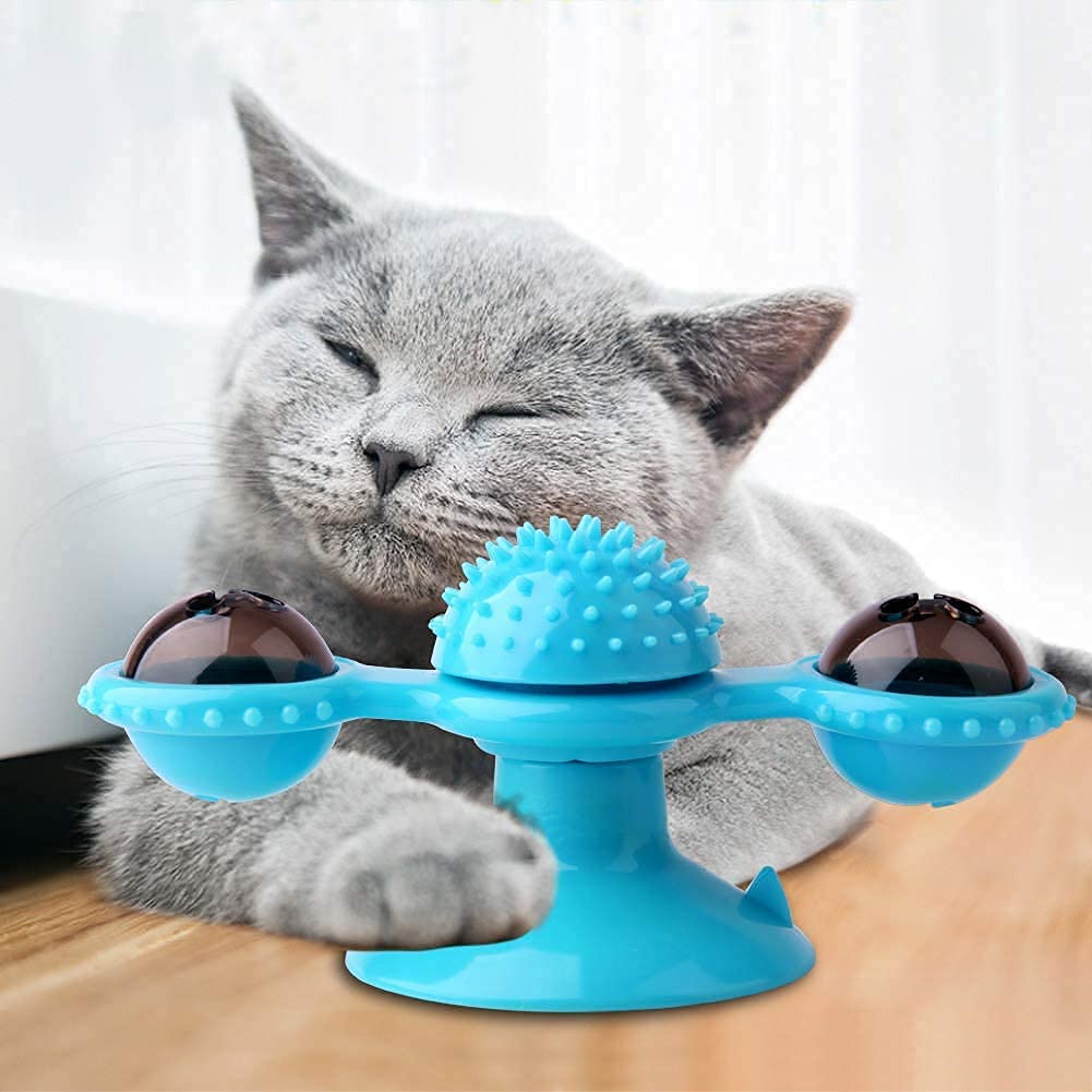 Krupasadhya Windmill Cat Toy Turntable Teasing Interactive Chew Toy With Led Catnip Ball Funny Kitten Toys Cats Hair Brush Turnt