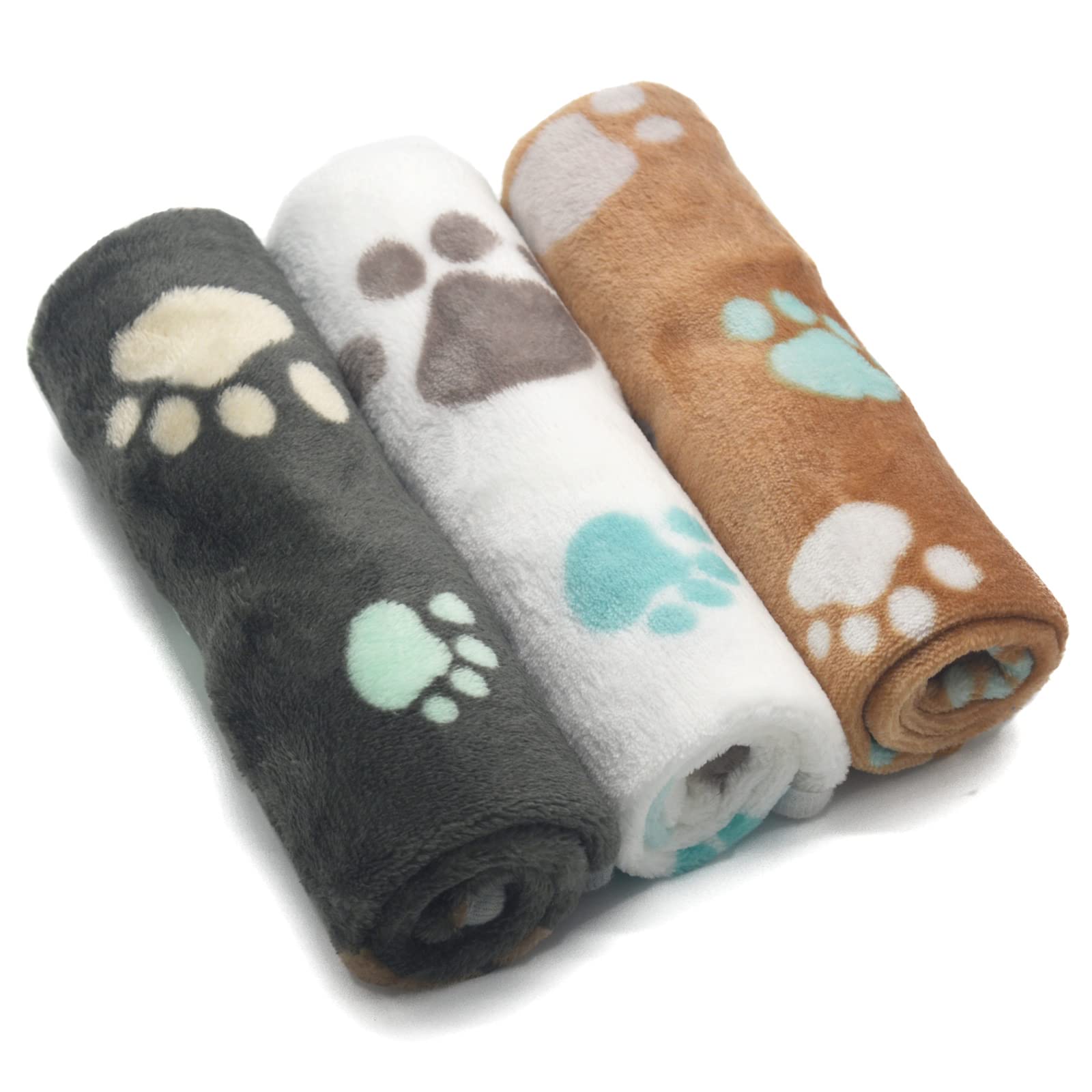 1 Pack 3 Puppy Blankets Super Soft Warm Sleep Mat Cute Paw Print Blanket Fleece Pet Blanket Flannel Throw Dog Blankets For Small