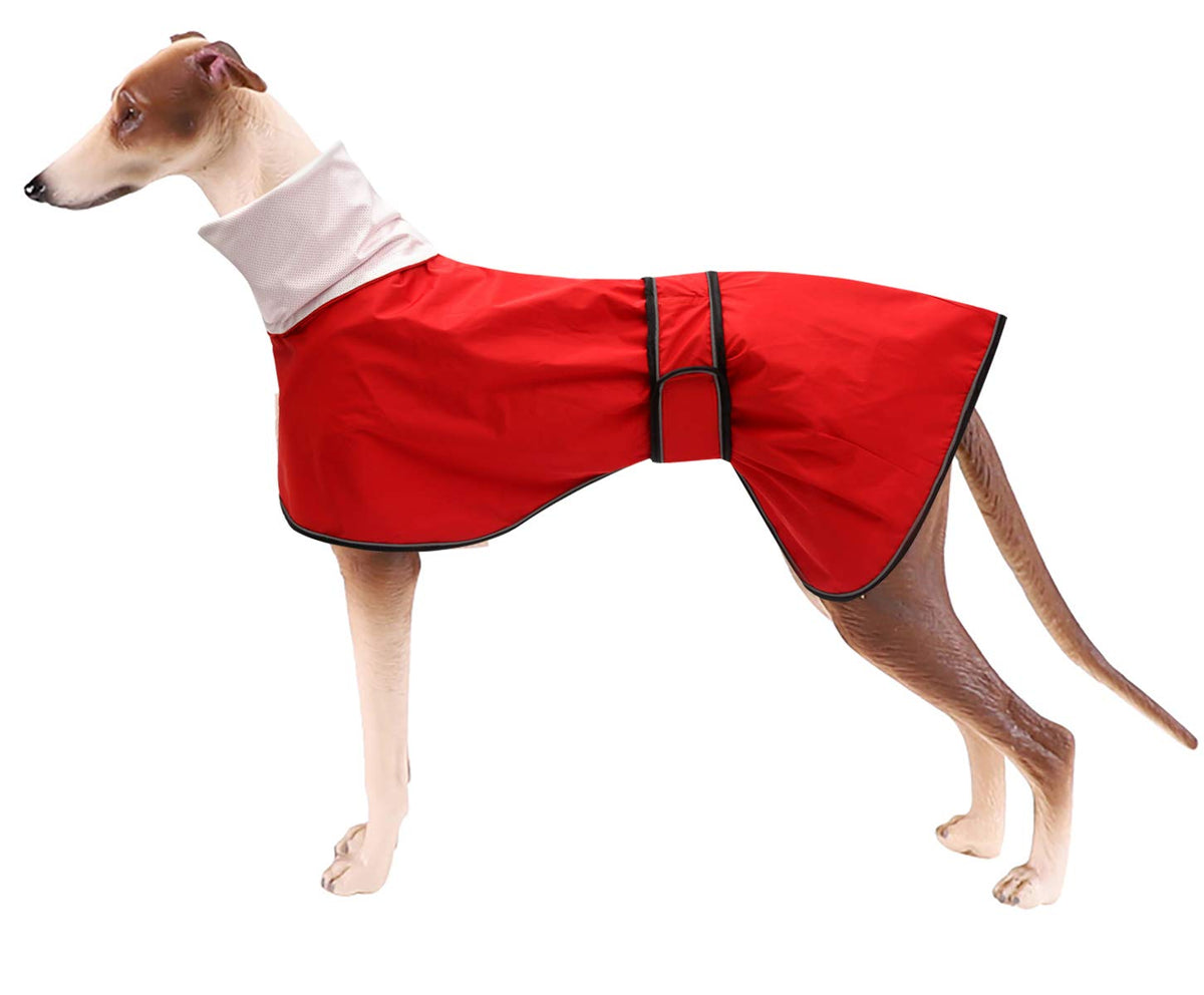 Dog Raincoat With Reflective Bar, Rain/Water Resistant, Adjustable Vest - Dog Raincoats For Greyhounds, Lurchers And Whippets - Red - M