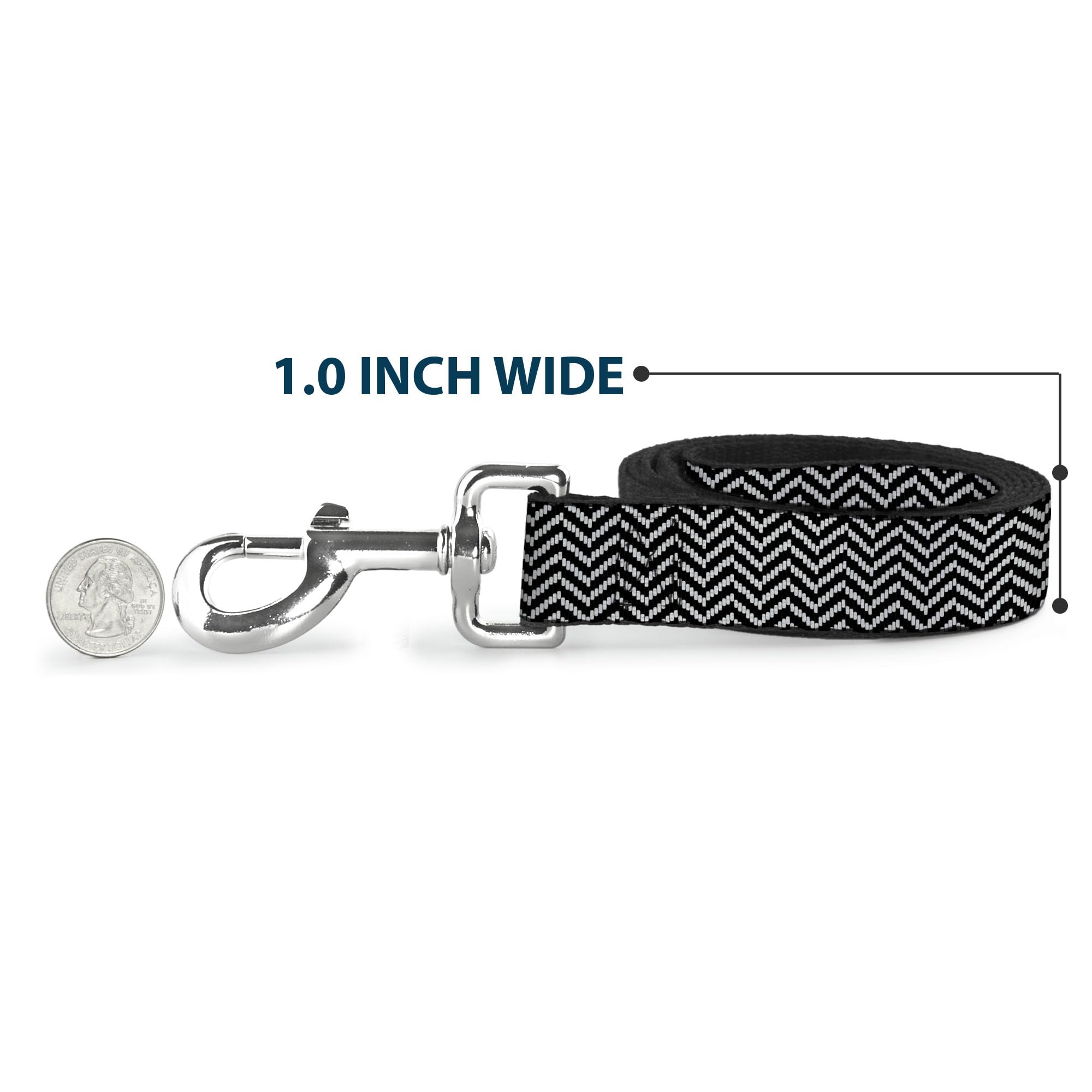 Buckle-Down Pet Leash - Herringbone Jagged Black/White - 6 Feet Long - 1.5 Wide