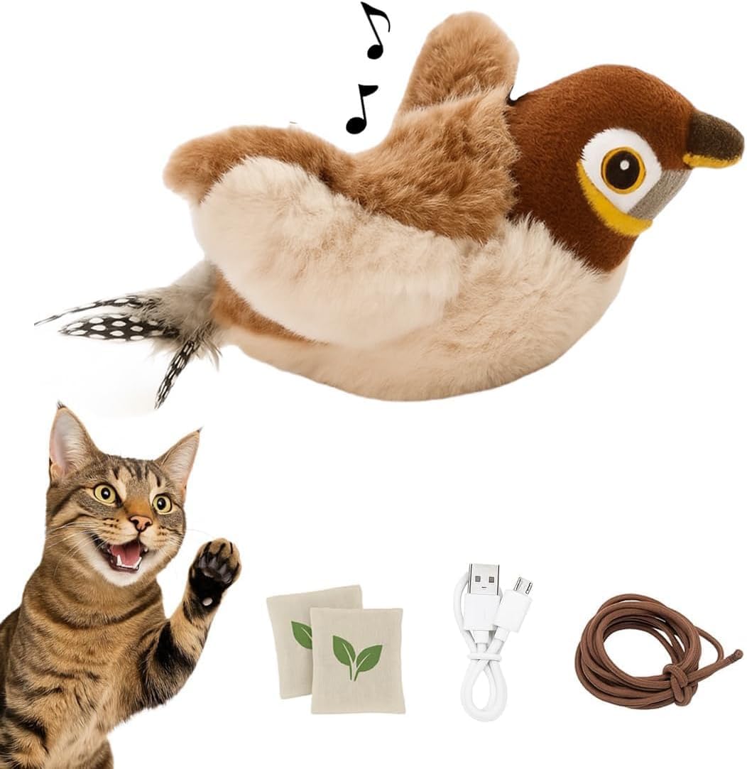 Rvpaws Flappy Flying Bird Cat Toy  Interactive Sparrow With Flapping & Chirping Sounds (No Flying), Indoor Exercise Toy For Bor