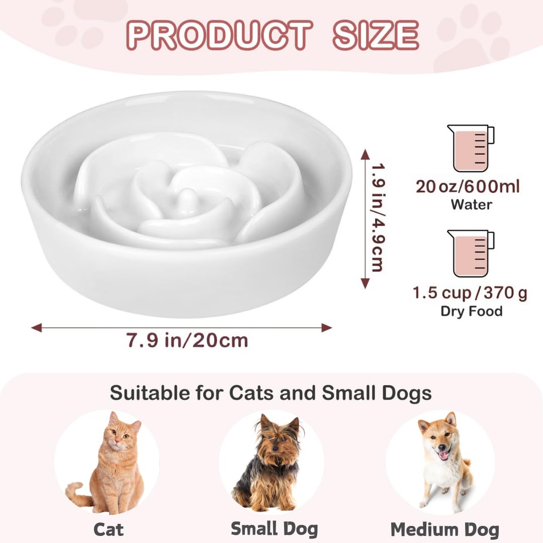TRUVIC Ceramic Slow Feeder Dog Bowls, 1.5 Cup Puzzle Slow Feeder Bowls for Fast Eaters, Ceramic Dog Food Dish no Black Chin, Puz