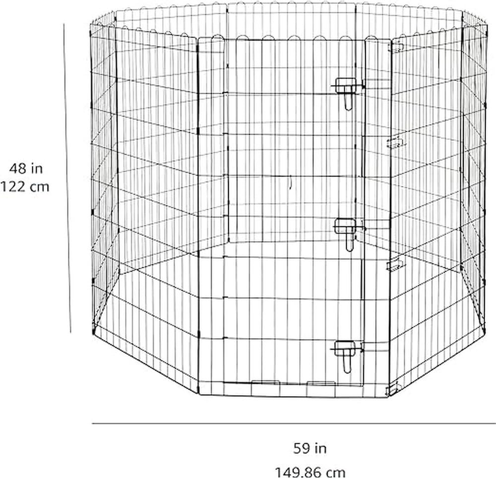 Amazon Basics Foldable Octagonal Metal Exercise Dog Playpen - Indoor/Outdoor, Single Door, Extra Large (8 Panels, 24 X 48), Easy