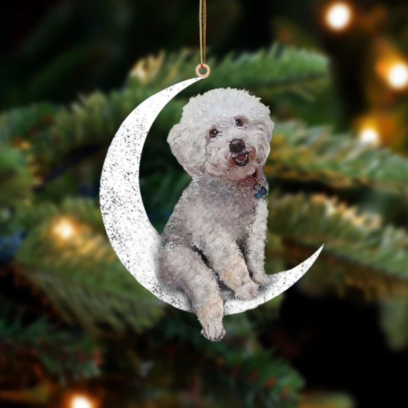 Bichon Frise Sit On The Moon Dog Memorial Keepsake Christmas Remembrance Ornament to Remember Loved - Loss of Pet Gifts