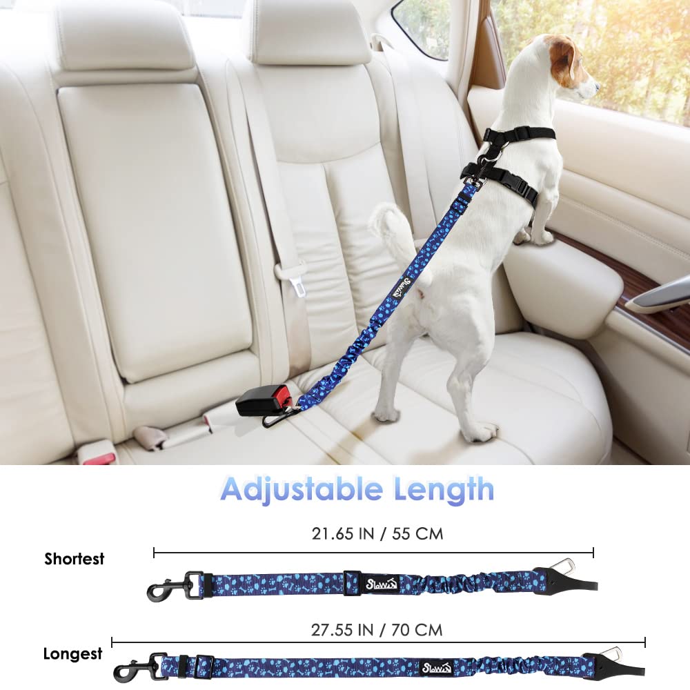 Slowton Dog Seat Belt, Adjustable Dog Safety Belt Leash, 2 In 1 Latch Bar Attachment Dog Car Seatbelt With Elastic Nylon Bungee Buffer, Reflective Nylon Belt Tether Connect To Dog Harness (Bl Dog Paw)