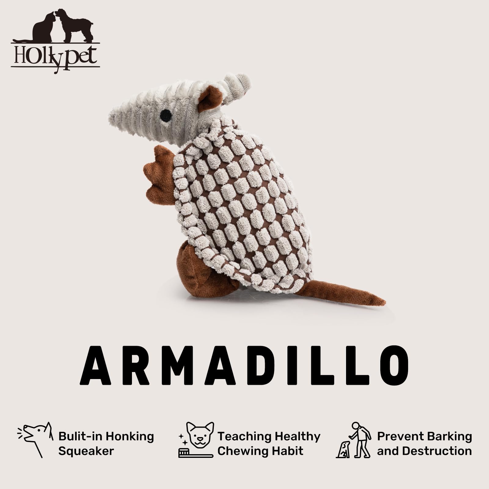 Hollypet Dog Toys, Plush Dog Toys, Squeaky Dog Toys, Stuffed Toys for Small Medium Large All Breed Sizes Dogs, Big Armadillo Ani