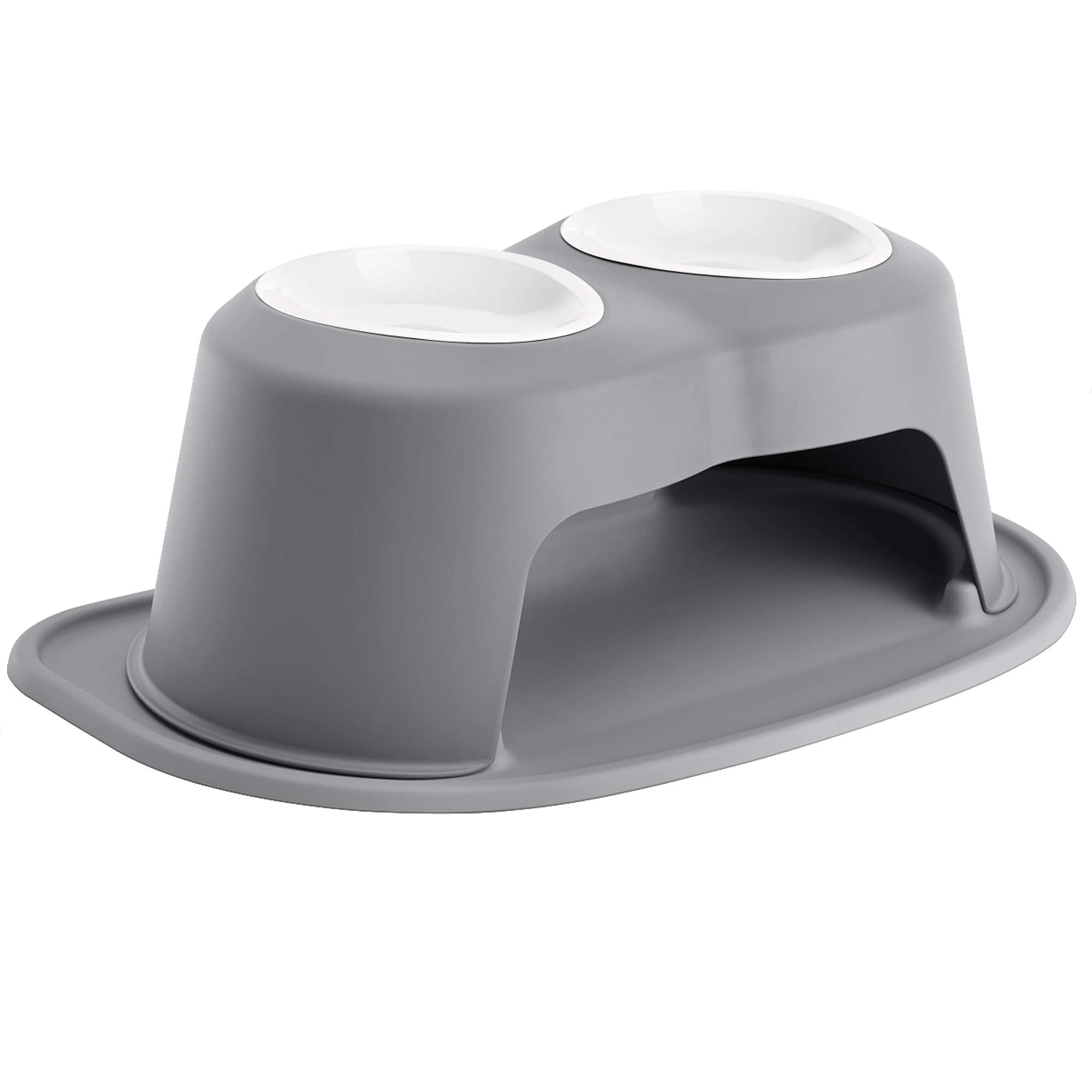 Weathertech Double High Pet Feeding System W/Plastic Dog/Cat Bowls - 8 High Stand Dark Grey (Pdhc3208Dgdg)