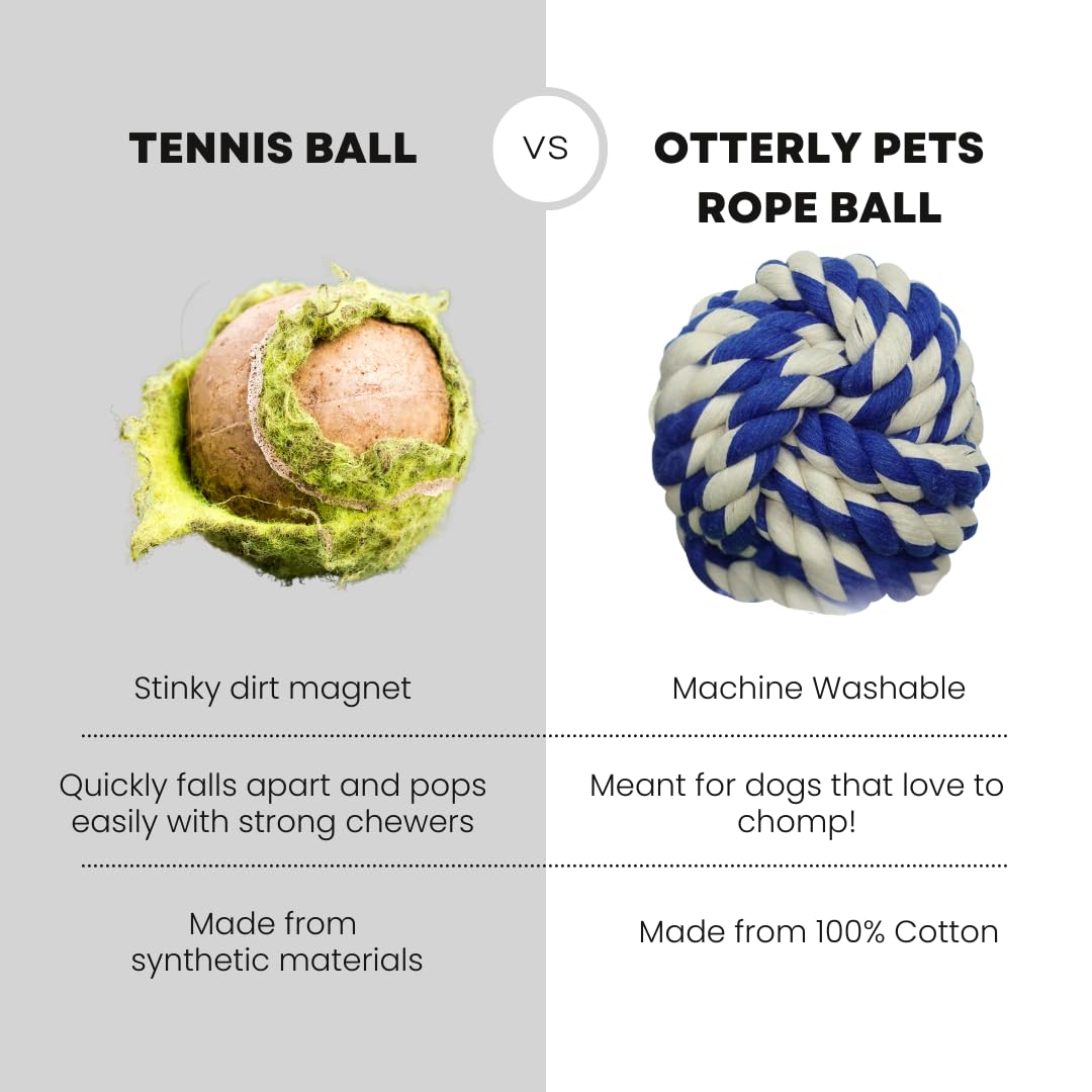 Otterly Pets - Washable Rope Ball Toys For Large Dogs - Natural Cotton - (4-Pack)