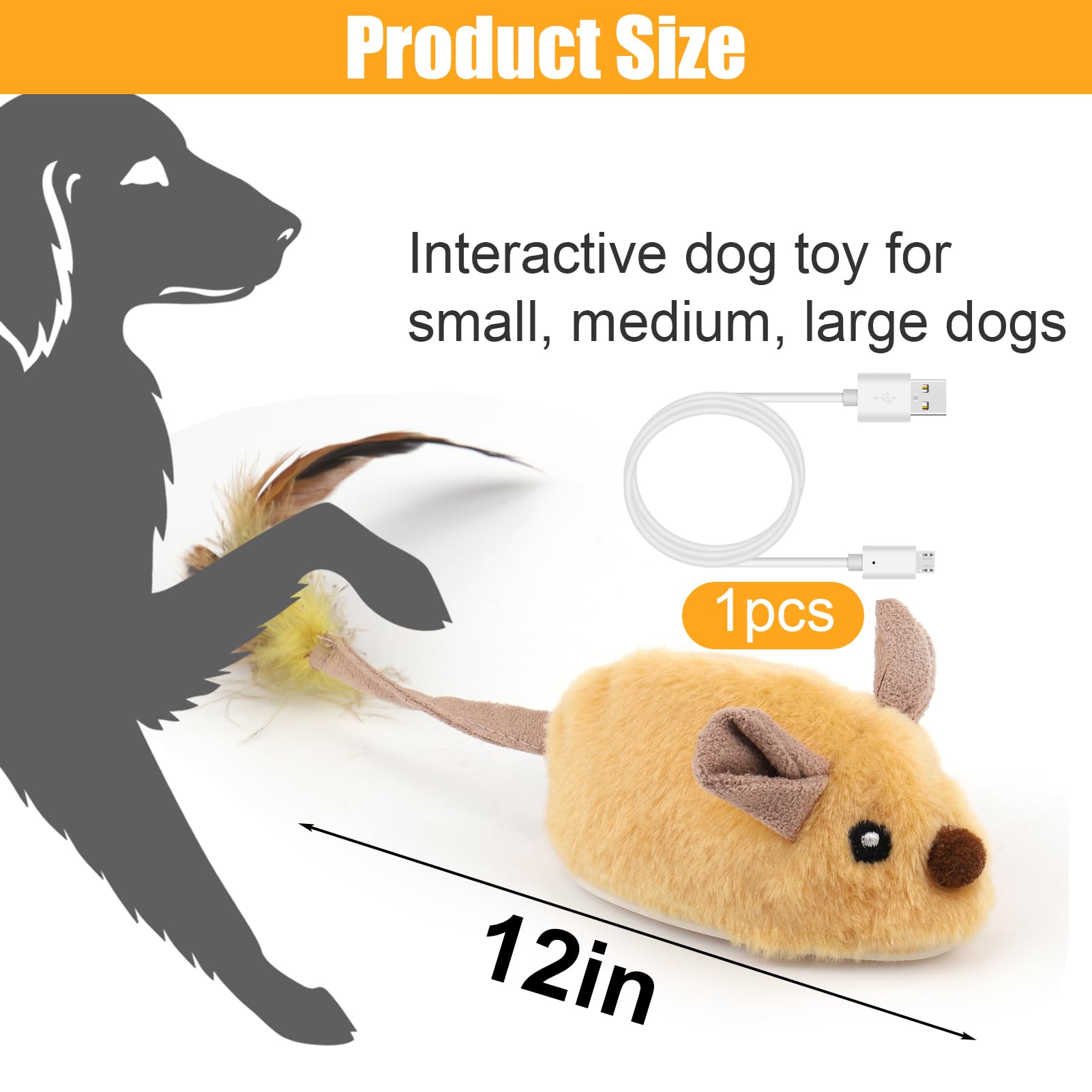 Mity rain Interactive Dog Toys, Fake Mouse Moving Dog Toy with Automatic Sensor, Dog Mouse Toy with Realistic Sound & Extended T