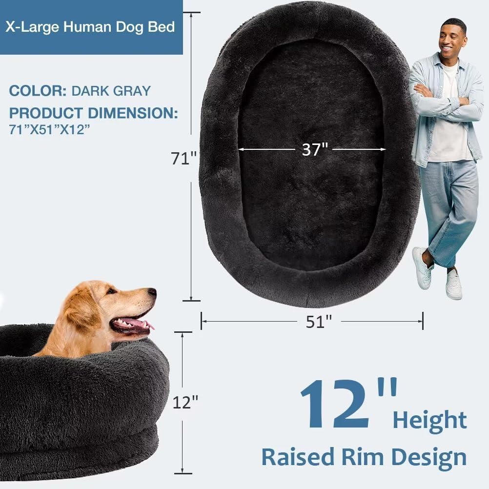 Fieiyob Human Dog Bed, 71X51X12 Human Dog Bed For Adult, Orthopedic Dog Bed Soft Cozy Flufy Human Sized Dog Bed Xxxl For D