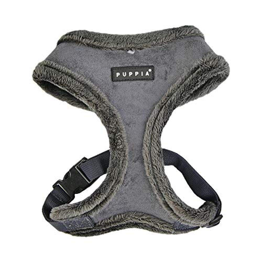 Puppia Terry Dog Harness Over-The-Head Winter Suede Warm No Choke No Pull Training Walking For Small And Medium Dog, Grey, Large