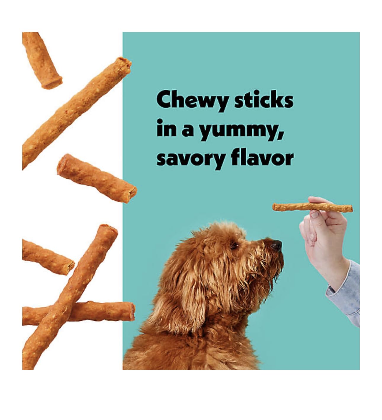 Wiggles & Wags Meaty Sticks Dog Treats, Chicken & Cheese Flavor, 6 oz with DN Essentials Bone Shaped Waste Bag Dispenser & Roll