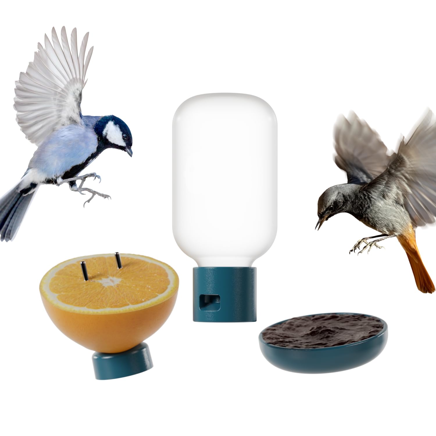 Bird Buddy 3-in-1 Nutrition Set - Outdoor Bird Accessories with Water Fountain, Fruit Spike & Jelly Tray Feeder - Durable, Easy 