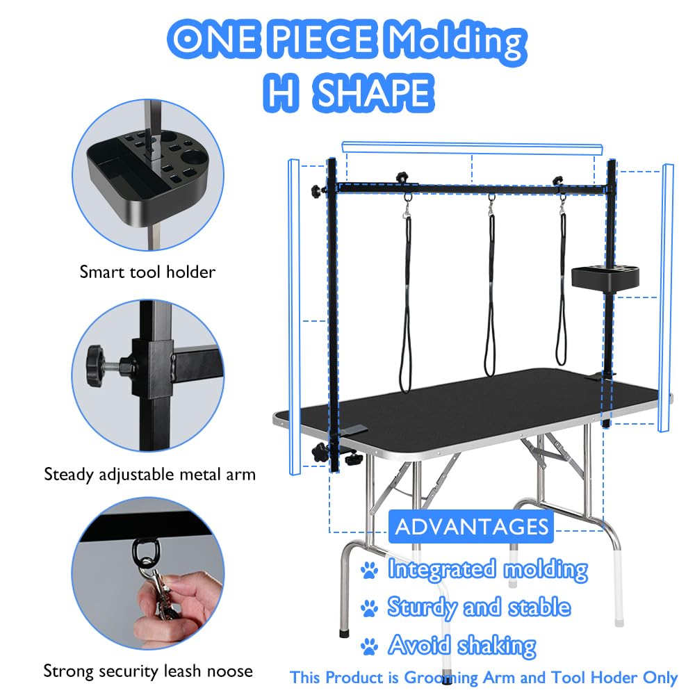 Leibou H-Shape Pet Grooming Table Arm With Tool Holder Noose And Clamp For Dogs And Cats Heavy Duty Aluminum Alloy Frame With 35