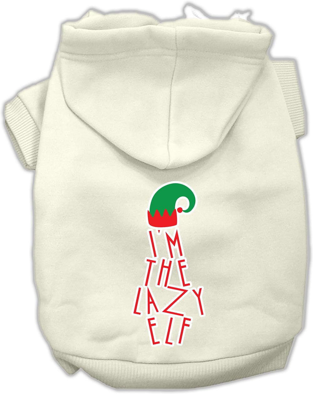 Christmas Pet Dog & Cat Hoodie Screen Printed, 'I'M The Lazy Elf' Cream 2Xl (20-25 Lbs.)
