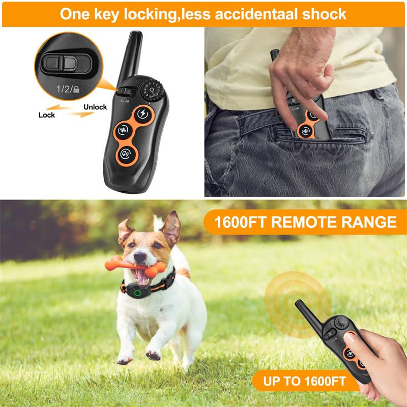 Dog Shock Collar With Remote Control,1300Ft,Ip67 Waterproof Dog Training Collar With 3 Training Modes, Beep, Shock, Vibration,Sa
