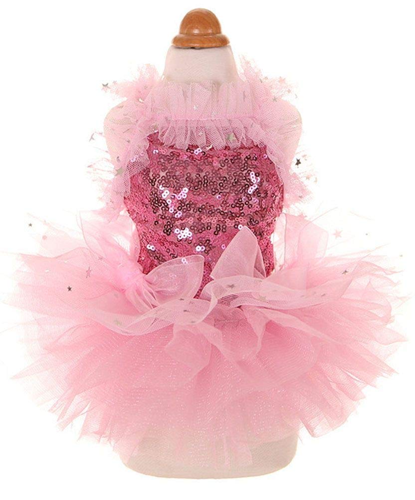 Marupet Fashion Sweet Puppy Dog Blingbling Princess Skirt Pet Dog Lace Cake Camisole Tutu Dress Pink M