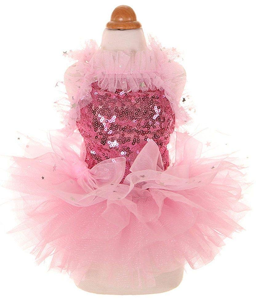 Marupet Fashion Sweet Puppy Dog Blingbling Princess Skirt Pet Dog Lace Cake Camisole Tutu Dress Pink X-Small