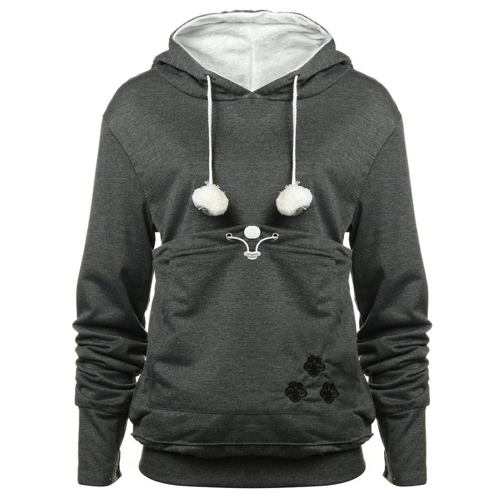 Yyw Womens Pet Hoodies Pullover Sweatshirt Oversized Cat Hoodies Pet Holder Cat Dog Pouch Carriers (Dark Grey,Large)