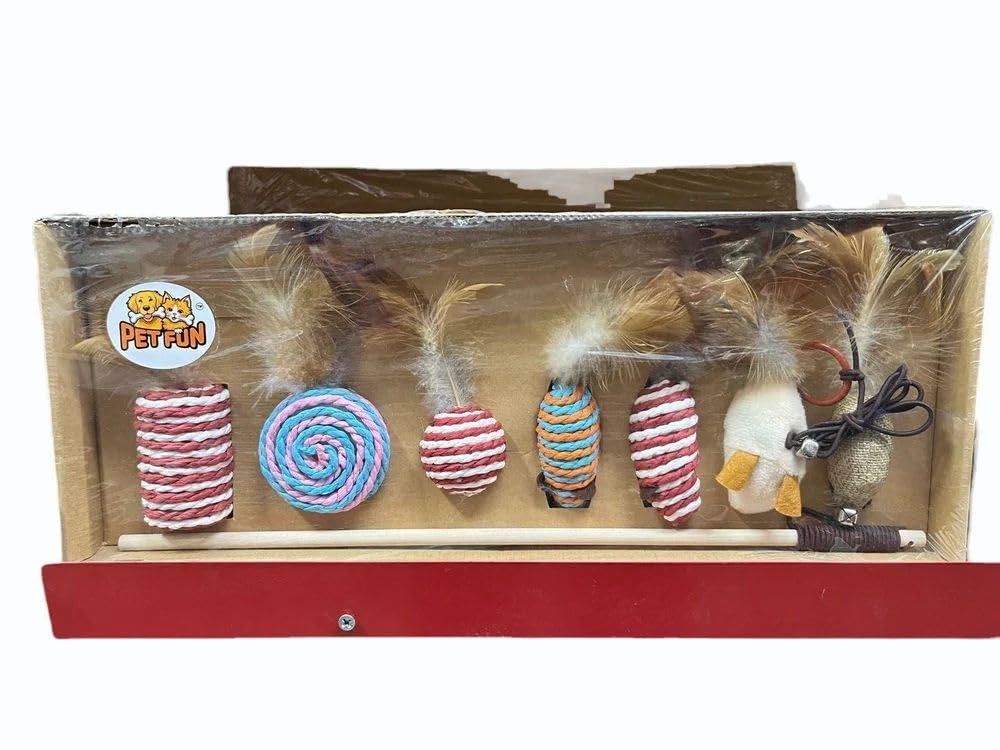 Premiumav Cat Teaser Wand Toy Set  7Piece Interactive Feather & Wand Toys For Indoor Play, Kitten & Adult Cat Exercise Toy For