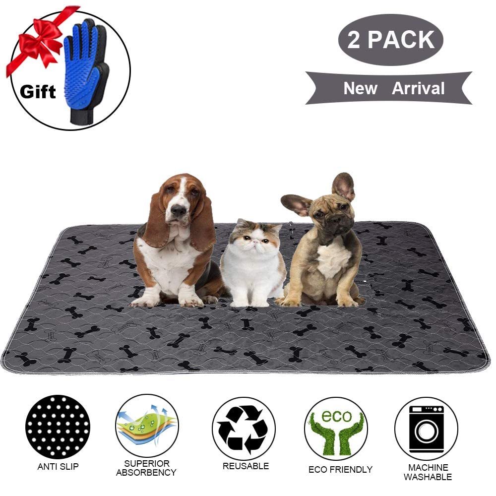 Washable Dog Pee Pads With Free Grooming Gloves,Non Slip Dog Mats With Great Urine Absorption,Reusable Puppy Pee Pads For Whelpi