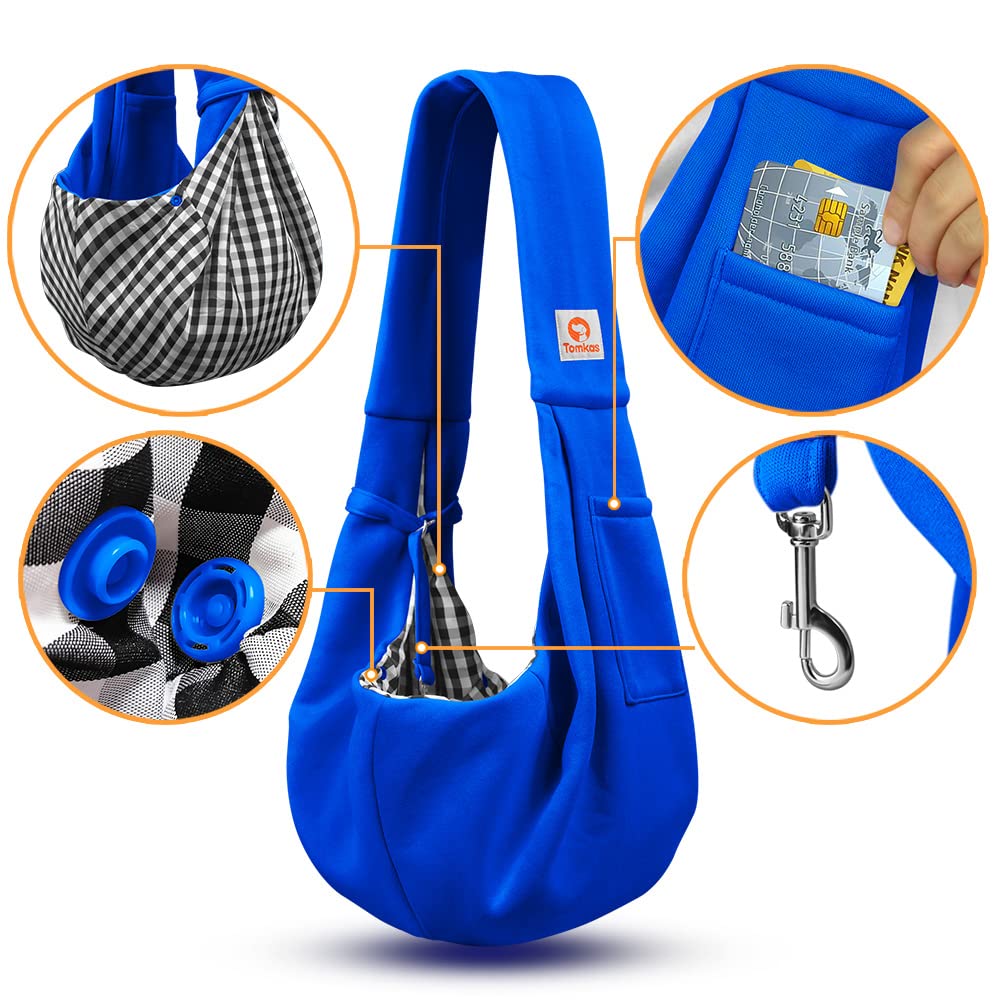 Tomkas Small Dog Sling Carrier - Classic Pocket & Classic Strap - for 3-10 lbs Pets(Royal Blue)