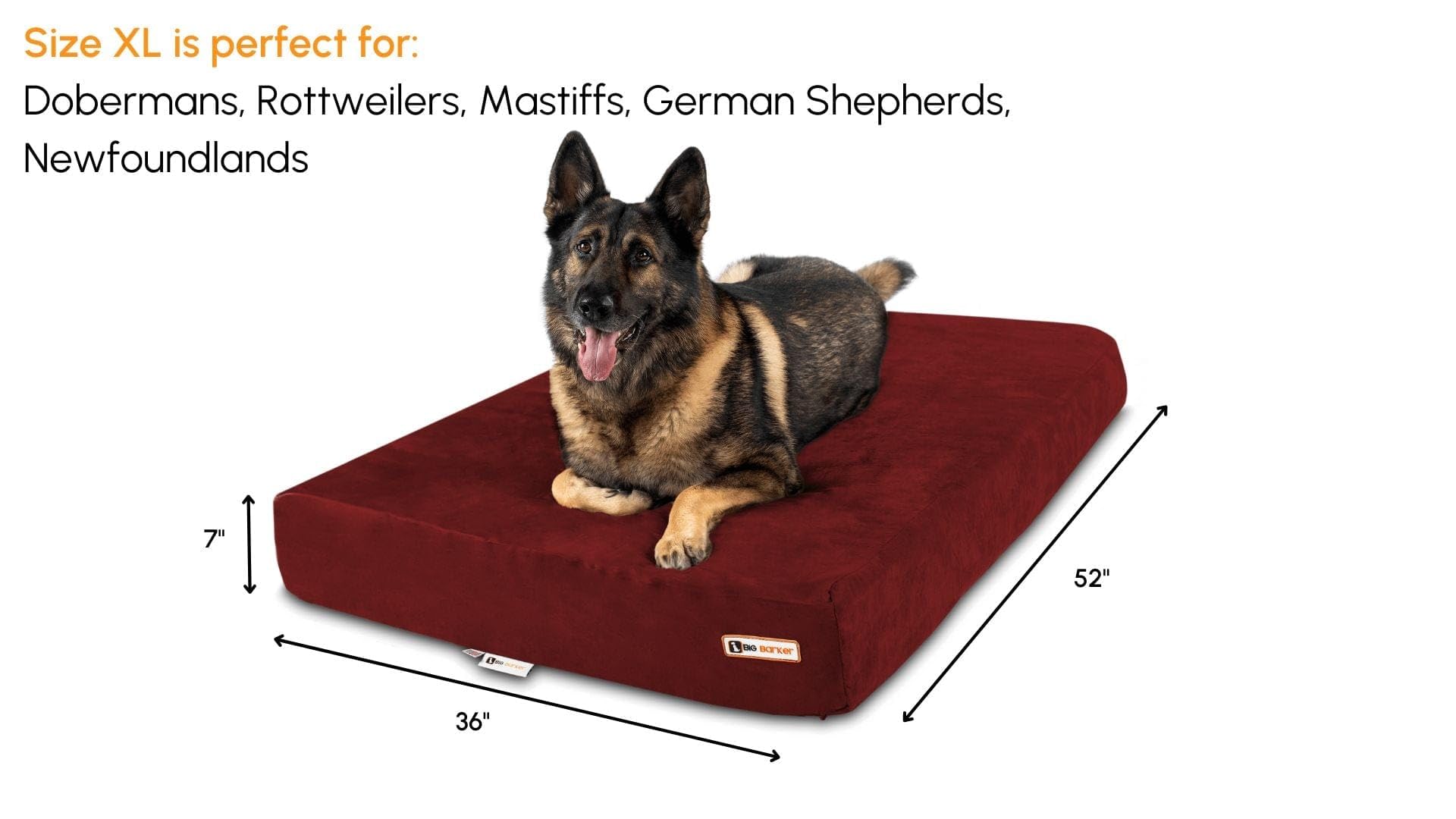 Barker Beds Sleek Extra Large Dog Bed (Xl, Burgundy) - 7' Thick Soft & Comfortable Orthopedic Cushion - Xl Dog Bed - Durable &