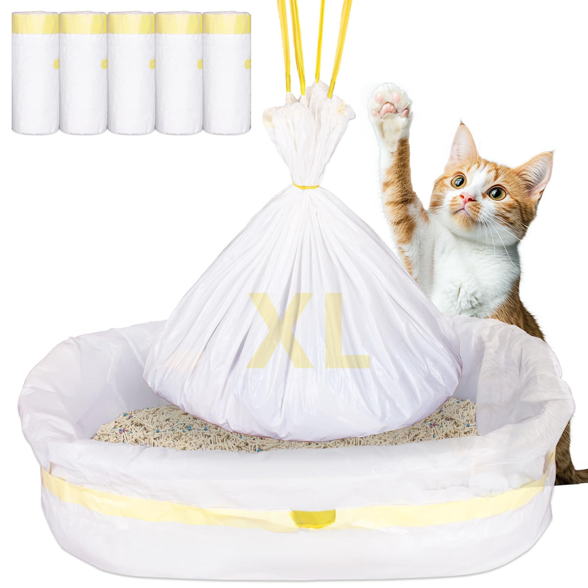 Lanswood 50 Count Litter Box Liners, Cat Litter Box Liners 36'' X 18'', Thickened Drawstring Disposable Pet Litter Bags For Poop