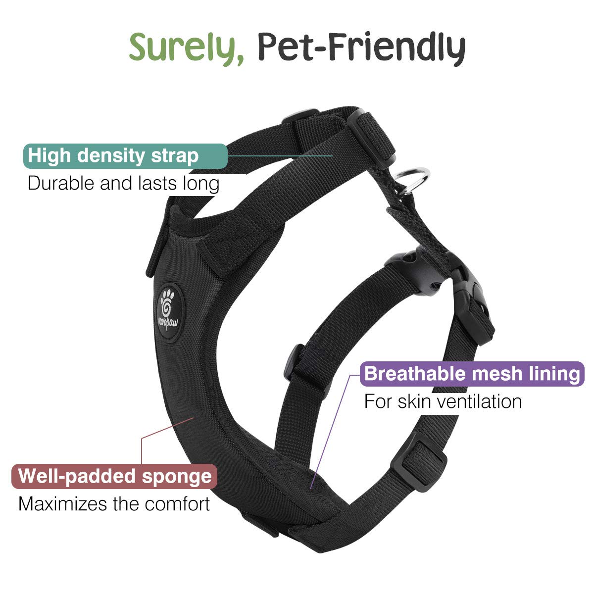 Vavopaw Dog Vehicle Safety Vest Harness, Adjustable Soft Padded Mesh Car Seat Belt Leash Harness With Travel Strap And Carabiner For Most Cars, Small Size, Pink
